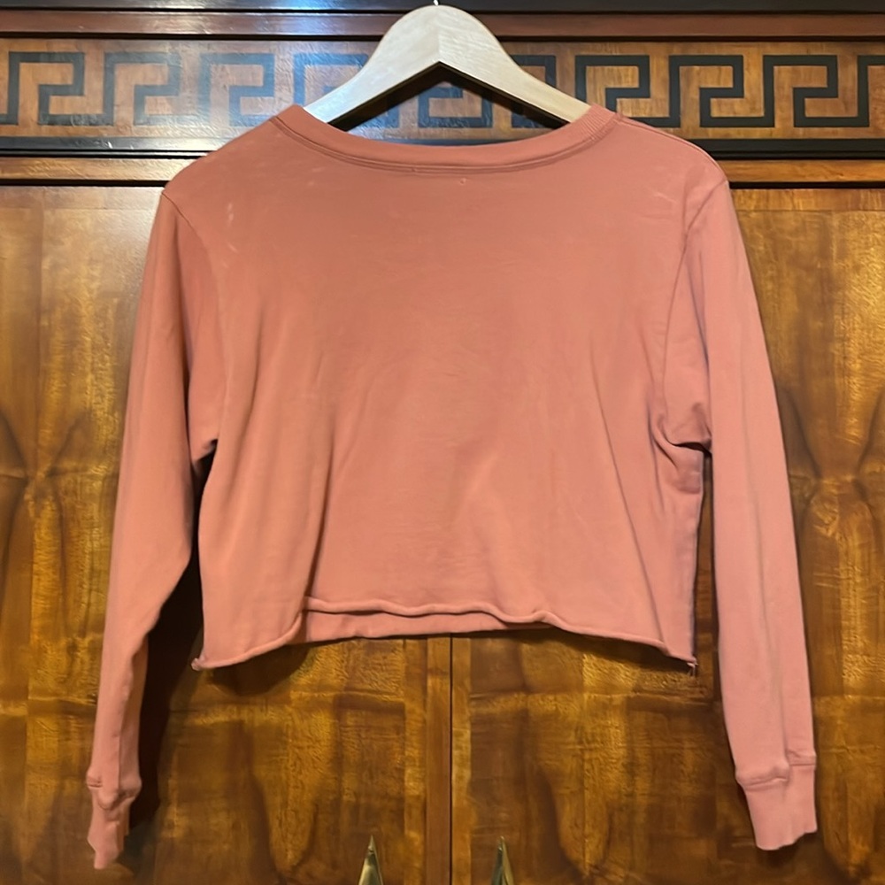 Originality Juniors M Pink Sunflower Crop Top Long Sleeve Cotton Made USA - Picture 5 of 13